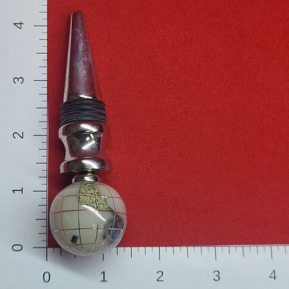Gemstone World Globe Chrome Base Wine Bottle Stopper Cloisonne Inlaid - Picture 9 of 16